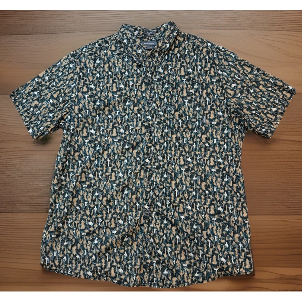 Eddie Bauer Men's Classic Fly Fishing Lures Short Sleeve Button Shirt XXL TALL